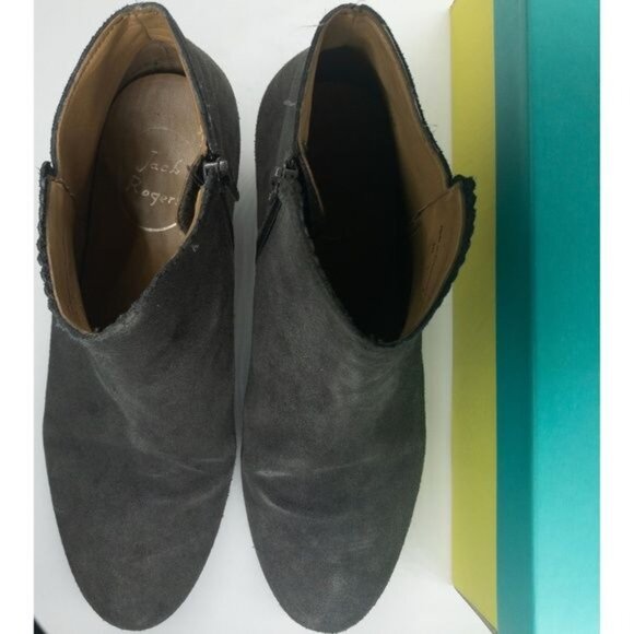 Jack Rogers Piper Suede Gray Booties Low-Heel Ankle Boots - Picture 7 of 7